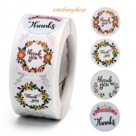 lot 50 étiquettes stickers merci thank you multicolore fleur printemps